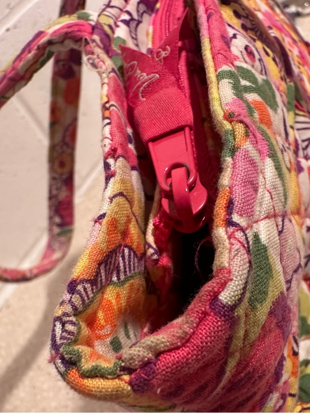 Vera Bradley Clementine Pleated Tote | Retired Floral Print Pink Orange - Picture 12 of 16